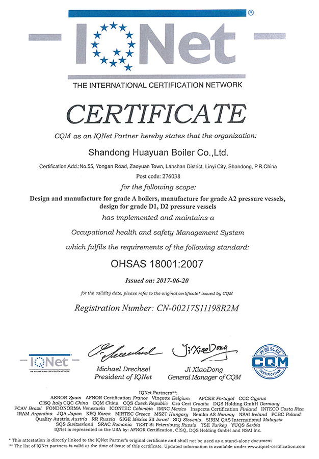 Occupational health and safety management system certification